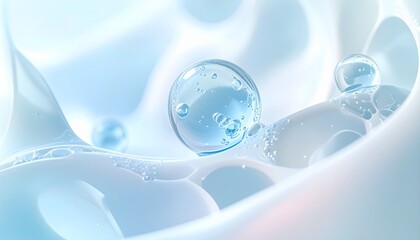 Abstract blue background with transparent liquid soap bubbles and clean water drops in a cool vector illustration design