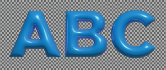 Three dimensional shiny blue letters a b c vector illustration of inflatable cartoon bubble font isolated on checkered background graphics © VectoLab