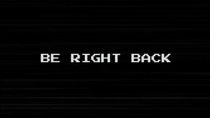Be right back live stream broadcast offline glitch screen retro gaming ideal for streamers, content creators, and broadcasters to indicate a temporary absence during a live broadcast.