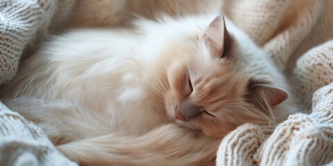 Cat sleeps on soft blanket in a cozy indoor space during afternoon sunlight hours