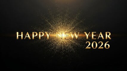 Elegant Happy New Year 2026 Gold Text on Dark Background