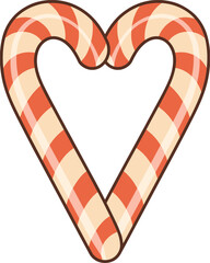 Heart shaped candy cane with red and cream plaid pattern love holiday