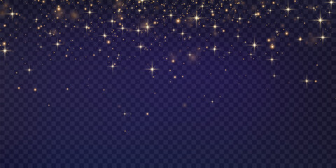 Vector magical light dust, dusty shine. Flying particles of light. Christmas light effect. Sparkling particles of fairy dust glow in transparent background. Vector illustration on png