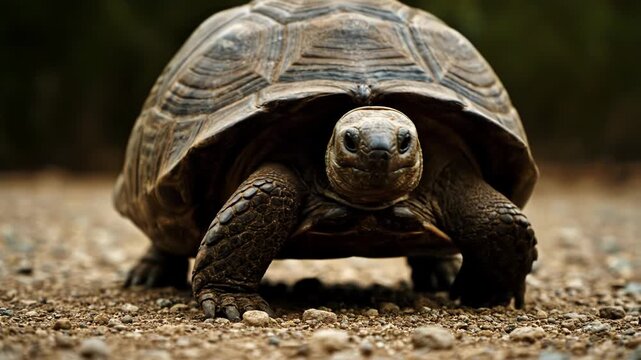 Tortoise Eating on a Gravel Path.