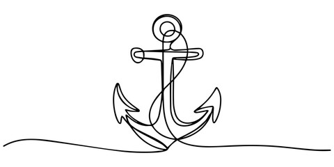 Continuous one line drawing of sea anchor vector design, Ship anchor continuous one line drawing and vector illustration. Continuous line drawing of sea anchor. Doodle vector illustration. Ship anchor
