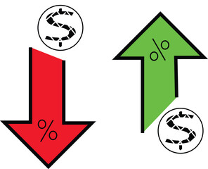 Financial growth vector icon set dollars trend in market.
signs of business growth chart and finance report.