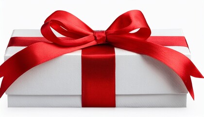 White Gift Box With Red Ribbon And Bow Isolated On Transparent Background