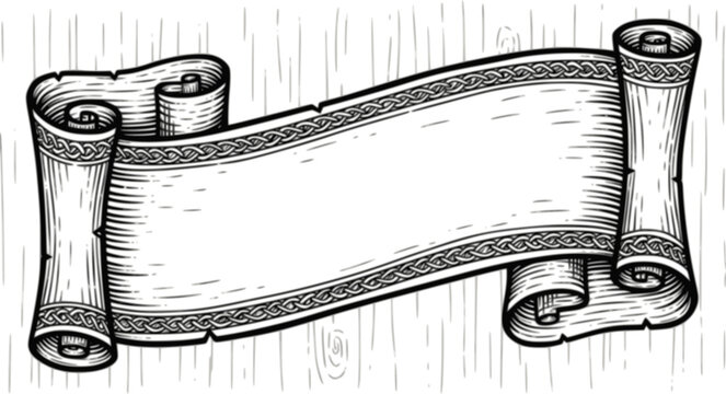 A scroll or banner parchment paper ribbon band in a vintage woodcut style
