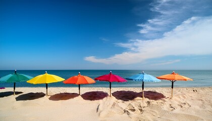 Colourful Closed Sunshades On A Beach