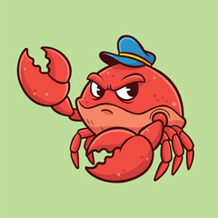 Captain Crab Character Seafood Restaurant Logo Vector Template