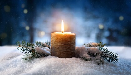Angezundete Erste Adventskerze In Schnee