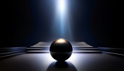 A Dark Smooth Sphere Sits Atop A Rectangular Platform A Focused Beam Of Light Illuminates The Sphere Creating A Cascade Effect The Foreground Is Blurred Leading The Eye Upward