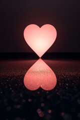 Illuminated Heart Shape Lamp on Reflective Surface