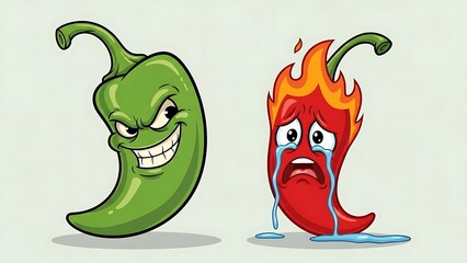 Two cartoon peppers expressing different emotions