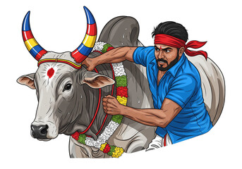 Jallikattu Traditional Bull Taming Sport Illustration Vector Art, Png, Transparent background