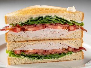Delicious club sandwich with turkey bacon and lettuce