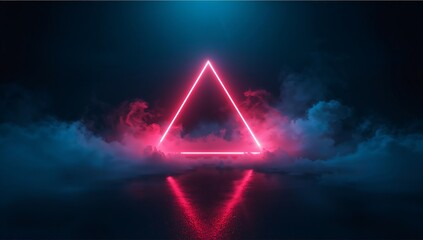 Neon Triangle Symbol on Abstract Dark Background