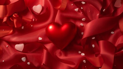 Red hearts and ribbons Valentines Day decoration background