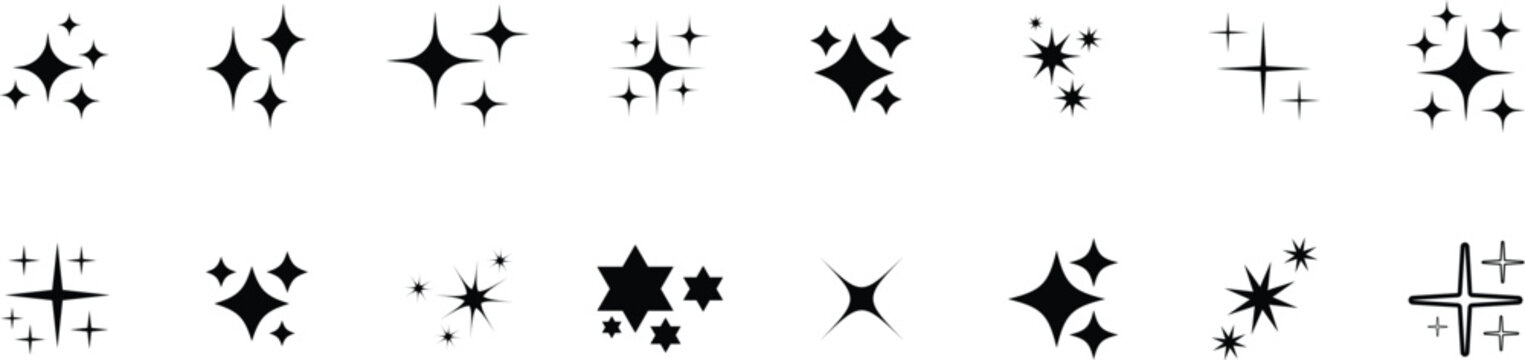 Sparkles, stars and bursts icons, twinkling stars. Sparkle Icons set. Twinkle stars collection. Shine star icons. 