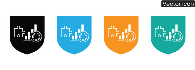Vibrant shield icons symbolizing business strategy and data analysis