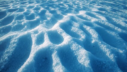 Sunlit Snowscape with Footprints in Winter Landscape