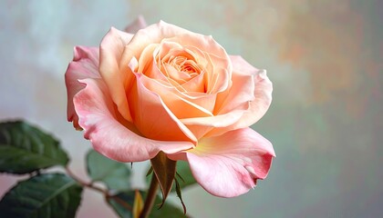 Peach-colored rose with soft petals on a blurred background