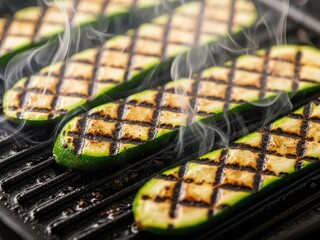 Grilled zucchini slices on a barbecue grill