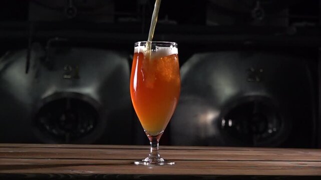 Craft Beer Pours Into Glass Captured at 1000 Fps Showcasing Bubbles and Foam in Slow Motion