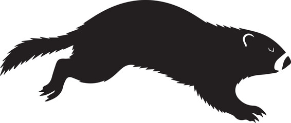Obraz premium Black silhouette of a ferret running on a white background