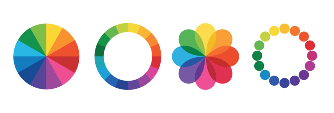 color circle chart with full hue spectrum and vibrant radial palette showing primary, secondary, and tertiary colors for graphic design, art education, painting, and visual branding guides.