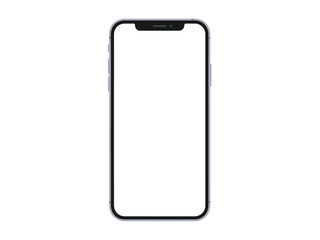 Modern mobile phone with a blank white screen and dark border, perfect for product mockups or digital interface displays