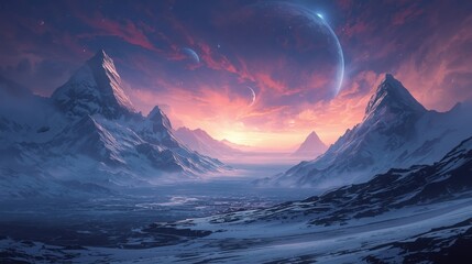 Sunrise over snow-capped peaks