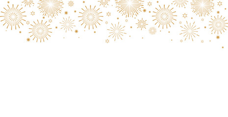 Elegant gold fireworks burst and sparkling stars on clean white background, festive celebration illustration for New Year, holiday party, greeting card, luxury event design, minimalist style vector. © bibin