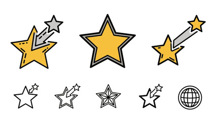 Set of star icons with shooting star and globe isolated on white. © Rosyad