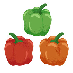 Red, orange, and green paprika fruits illustration 