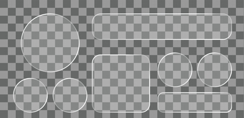 Liquid glass effect smartphone abstract interface isolated. White UI light frame square and circle banner with light glow stroke. Control center widget for smartphone and web app, vector illustration.