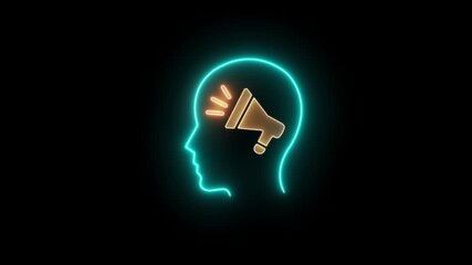 Brand Advocacy icon, Public Relations concept on transparent background. Human icon with megaphone sign on virtual screen. Motion graphics of brand marketing concept. 4k video