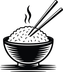 Steaming Bowl of Rice with Chopsticks Illustration