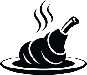 Hot Roasted Turkey Leg on Plate Silhouette