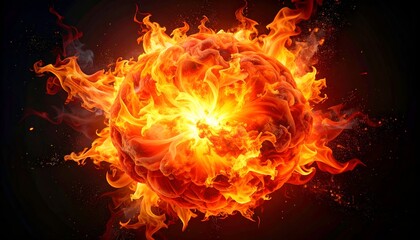 A fiery sphere erupts, engulfed in bright orange flames against a dark void