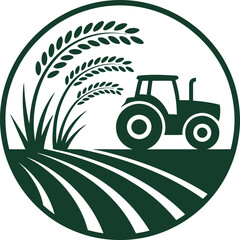 Modern Agricultural Tractor and Wheat Field