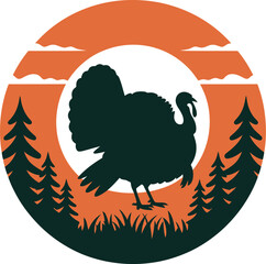 Wild Turkey Silhouette Sunset Forest Hunting Logo