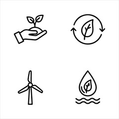 A Professional Sustainable Environmental Icon Symbol, Showcasing Green Energy and Ecological Conservation Awareness in a Flat Design Minimalist Vector for Climate Change Success Recycle Biology.