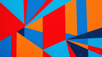 Colorful geometric abstract background with intersecting shapes in red orange blue and black