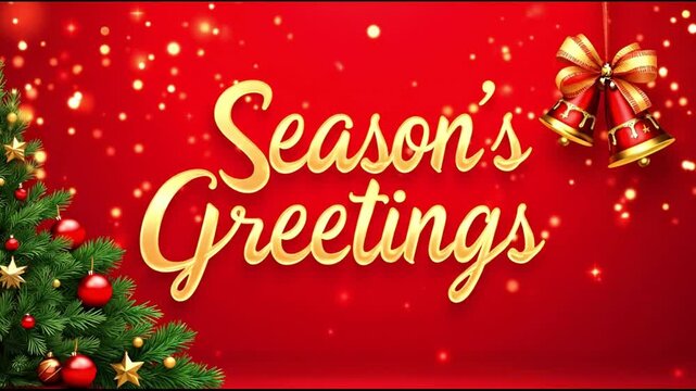 Golden Season&rsquo;s Greetings &ndash; Festive Holiday Design with Christmas Tree & Jingle Bells