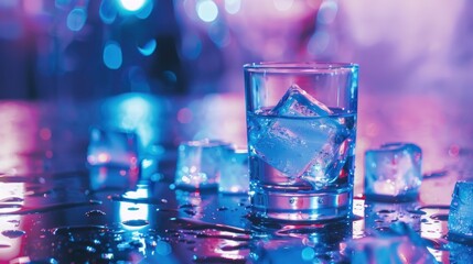 Colorful drink with ice cubes