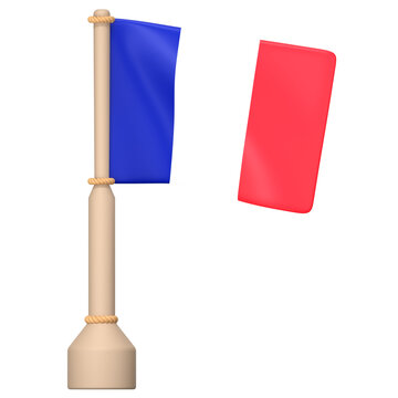 The France flag on a wooden pole with a rope 3D Icon Illustration. Low Poly Style.