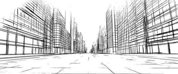 Vector distressed sketch budling line drawing and architectural sketch	