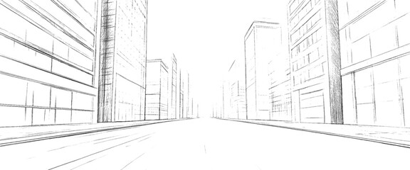 Vector distressed sketch budling line drawing and architectural sketch	