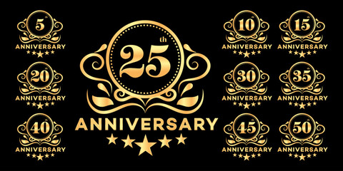 Gold Anniversary Badges 5, 10, 15, 20, 25, 30, 35, 40, 45, 50  Ornate Design Collection